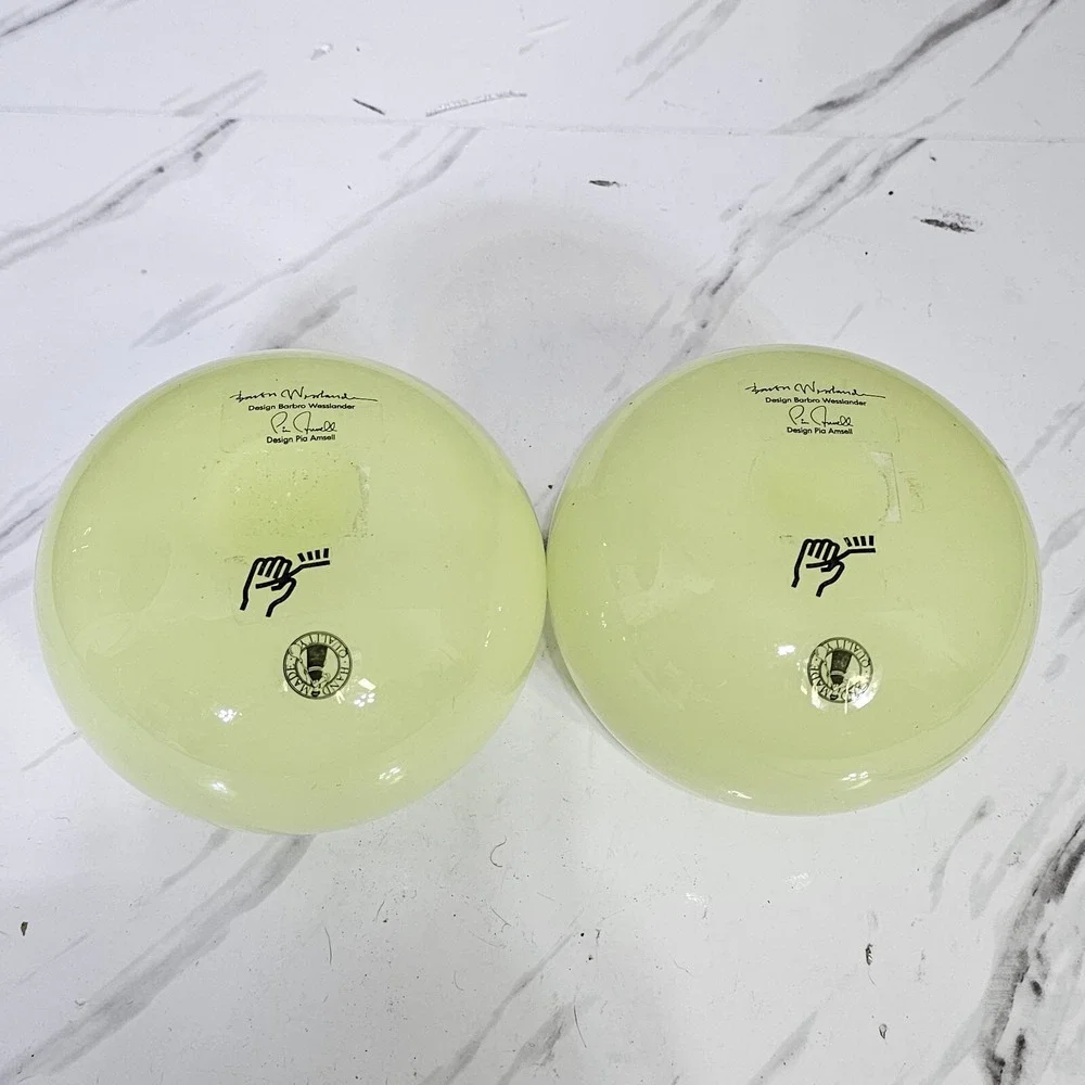 Pair of Ikea Barbro Wesslander Pia Amsell Round Greenish Yellow Vase‎ Hand Blown